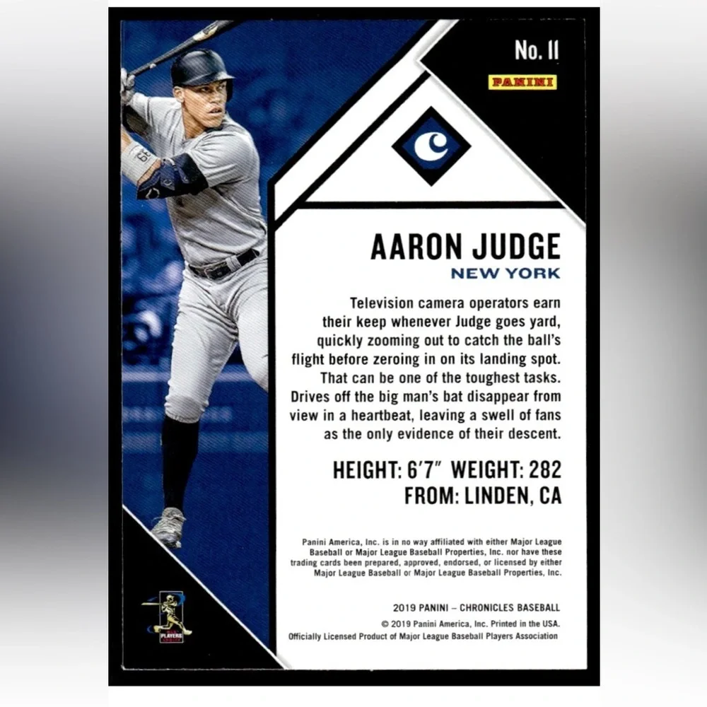 Aaron Judge 2019 PANINI CHRONICLES NEW YORK YANKEES Baseball Card - Picture 2 of 2